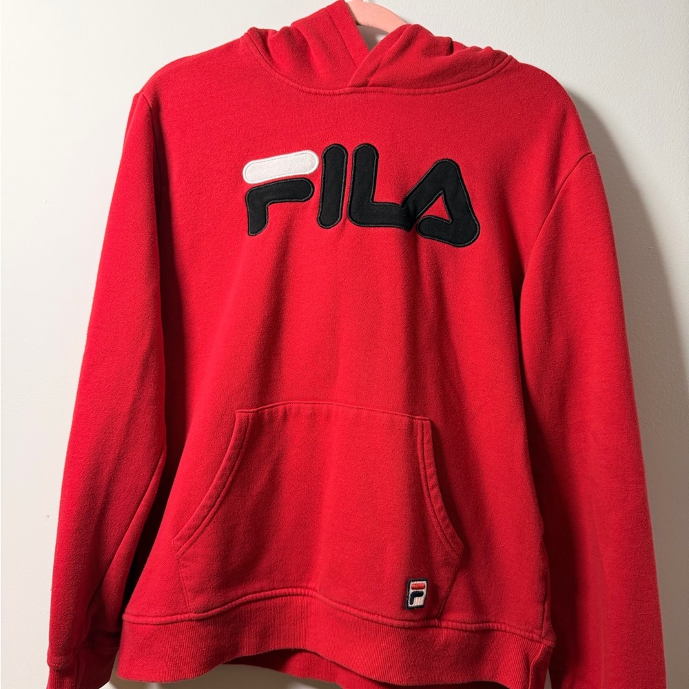 🍄| Fila White and Red Logo Hoodie